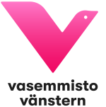 Logo, jossa punainen V ja teksti vasemmisto vänstern.