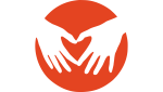 Logo, jossa oranssilla pohjalla valkoiset kädet.