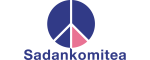 Logo, jossa rauhanmerkki ja teksti Sadankomitea.
