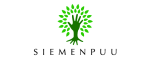 Logo, jossa vihreä puukuvio käden muodossa sekä teksti Siemenpuu.