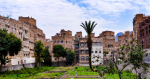 Puutarha ja rakennuksia Sanaassa Jemenissä