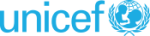 Logo, jossa sinisellä teksti Unicef ja maapallokuva, jossa aikuinen ja lapsi.