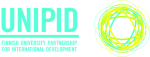 Logo, jossa kelta-vihreitä ympyröitä ja teksti UNIPID, Finnish University Partnership for International Development. 