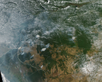 Satelliittikuvaa Brasilian Amazonin metsäpaloista elokuulta 2019.