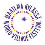 Logo, jossa lukee Maailma kylässä, World villages festival