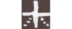 Logo, jossa valkoinen risti ja pisteitä harmaalla pohjalla.