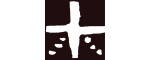 Logo, jossa valkoinen risti ja pisteitä harmaalla pohjalla.