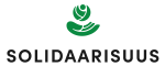 Logo, jossa vihreä käsi ja pallo ja alla mustalla teksti solidaarisuus.