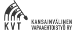 Logo, jossa kaareva kuvio ja kirjaimet KVT sekä teksti Kansainvälinen vapaaehtoistyö ry.
