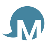 Logo, jossa valkoinen M sinisellä puhekuplapohjalla.